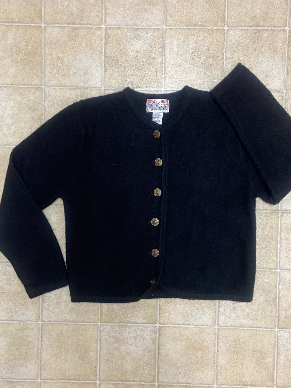 Tally Ho Black Button-Front 💯%Wool Cardigan Size PS